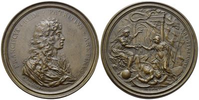 Personaggi. Francesco Redi (1626-1698). Medaglia 1684. Opus: Massimiliano Soldani Benzi. Ae. 88mm...