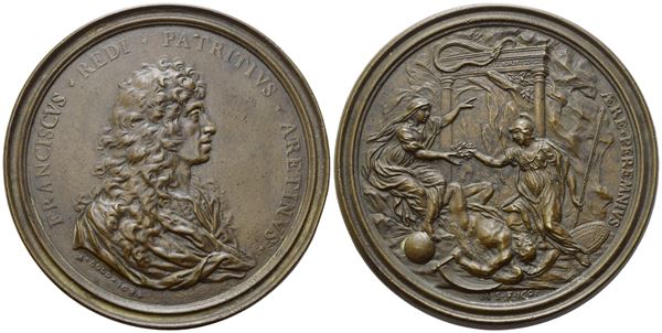 PERSONAGGI. Francesco Redi (1626-1698). Medaglia 1684. Opus: Massimiliano Soldani Benzi. Ae. 88mm. SPL