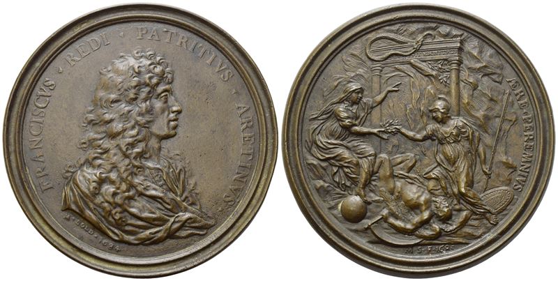 Personaggi. Francesco Redi (1626-1698). Medaglia 1684. Opus: Massimiliano Soldani Benzi. Ae. 88mm...