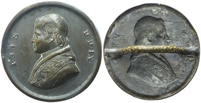 Stato Pontificio. Pio IX (1846-1878). Placca Uniface Montata a Spilla - Pius P. P. IX. Ae; …MM