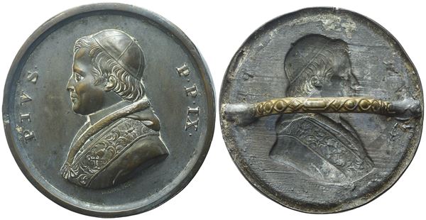 STATO PONTIFICIO. Pio IX (1846-1878). Placca uniface montata a spilla - Pius P. P. IX. Ae; …mm