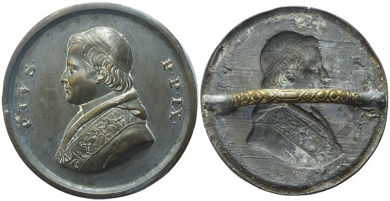 Stato Pontificio. Pio IX (1846-1878). Placca Uniface Montata a Spilla - Pius P. P. IX. Ae; …MM