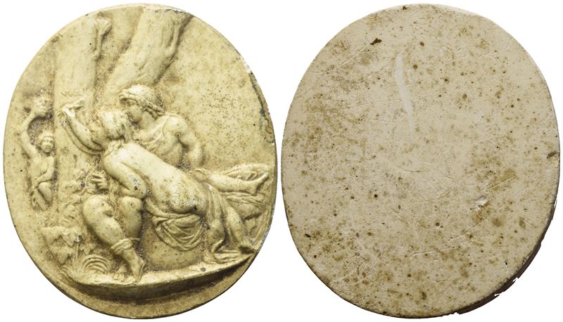 Placca in Gesso Patinato con Scena Erotico-bucolica