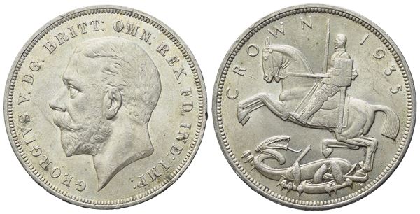 INGHILTERRA. Giorgio V (1910 - 1936). Crown 1935. KM 842. Ag. 28,28gr. In astuccio