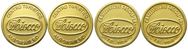 Lotto di N. 2 medaglie del Centro Turistico Alberghiero IL CIOCCO di Castelvecchio Pascoli (LUCCA) . Au 750kt. Totale 10 gr., in Folder
