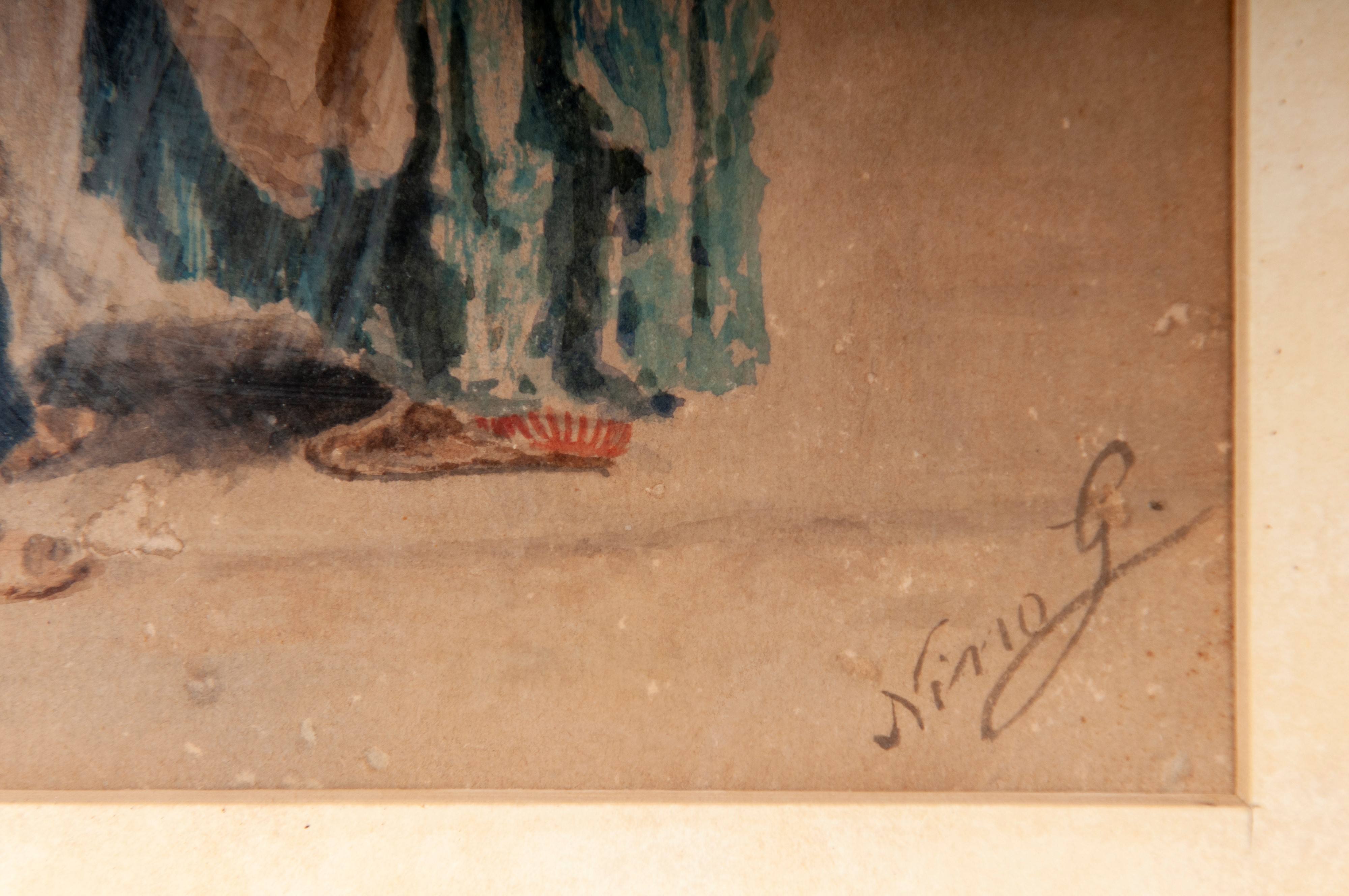 Autore sconosciuto, Al mercato, disegno acquarellato su carta