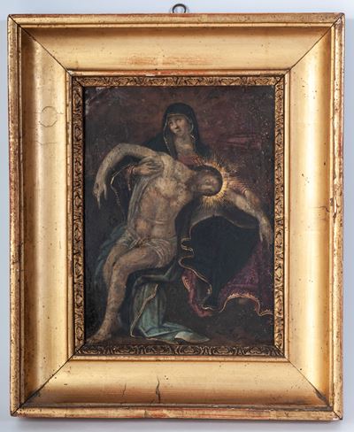 Artista Italiano, Cristo deposto dalla croce, dipinto ad olio su rame