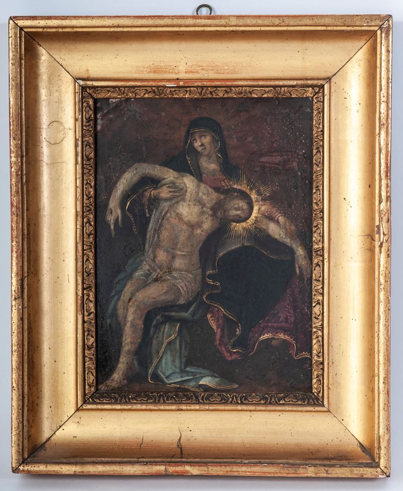 Artista Italiano, Cristo deposto dalla croce, dipinto ad olio su rame