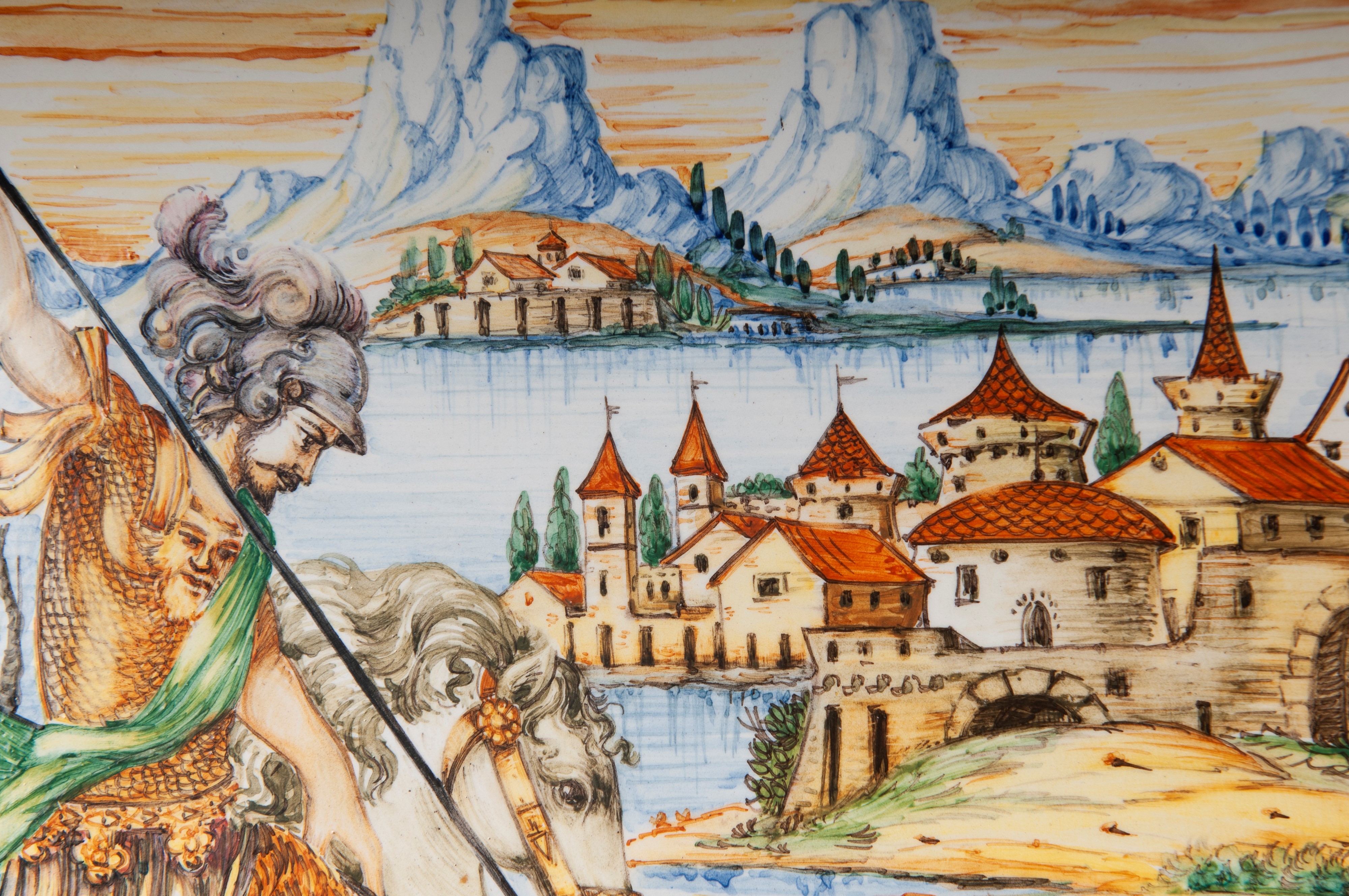 San Giorgio e il drago, piatto in ceramica policroma