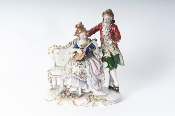 Gallant group in polychrome porcelain
