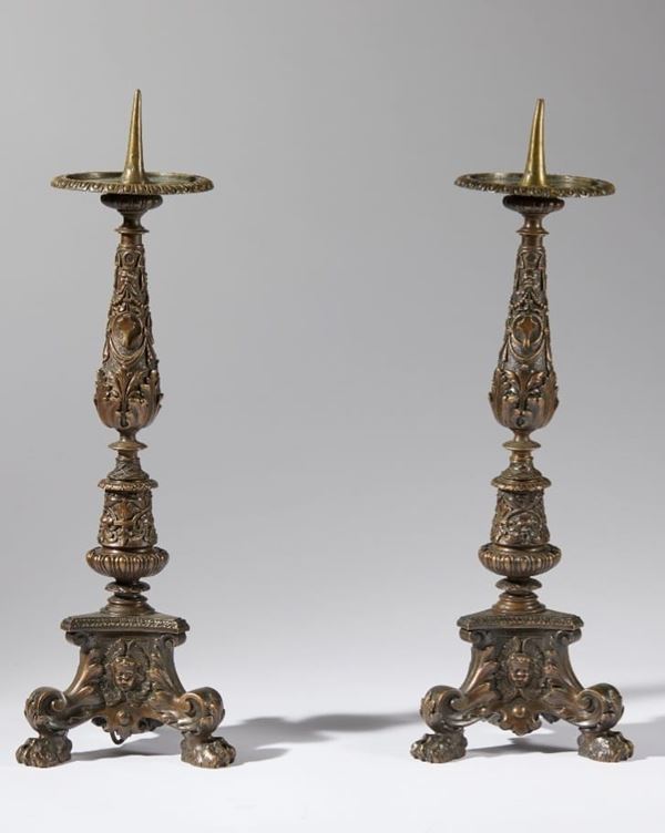 Pair of decorated candelabra (after Renaissance models)
