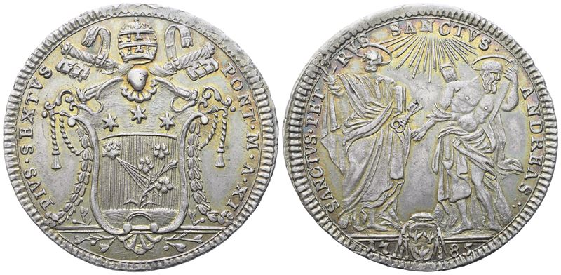 Pio VI (1775-1799), Testone 1785 (Anno XI) – Ag, 7,91 g