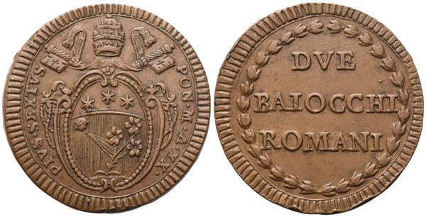 STATO PONTIFICIO. Roma. Pio VI (1775-1799). 2 Baiocchi – Anno XX; Cu (23,75 g; 37 mm)
