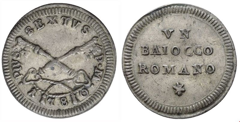 Pio VI, Stato Pontificio. Baiocco 1780 (Roma), moneta in rame