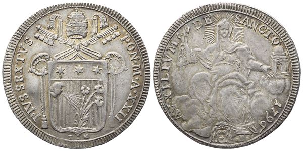 STATO PONTIFICIO. Roma. Pio VI (1775-1799). Mezzo Scudo 1796 – Anno XXII; Ag (13,15 g; 33,4 mm)