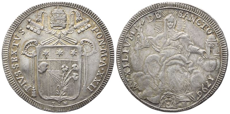 Pio VI, Mezzo Scudo Stato Pontificio, Roma, 1796 (Anno XXII)