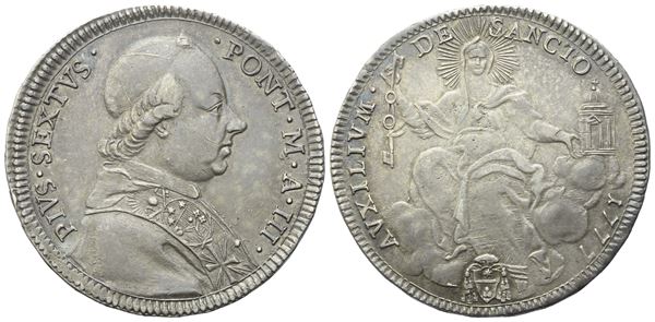 STATO PONTIFICIO. Roma. Pio VI (1775-1799). Mezzo Scudo 1777 – Anno III; Ag (13,21 g; 34 mm)