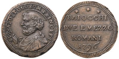 Stato Pontificio, Roma (Pio VI), 2 baiocchi e mezzo, 1796