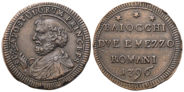 STATO PONTIFICIO. Roma. Pio VI (1775-1799). 2 Baiocchi e mezzo 1796; Cu (13,41 g; 30 mm)