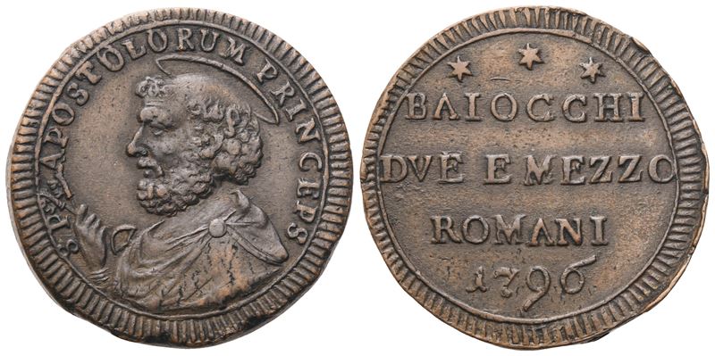 Stato Pontificio, Roma (Pio VI), 2 baiocchi e mezzo, 1796