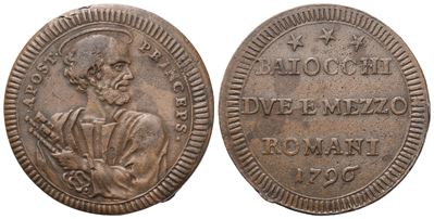 Stato Pontificio, 2 Baiocchi e mezzo (Roma, 1796) — Pio VI