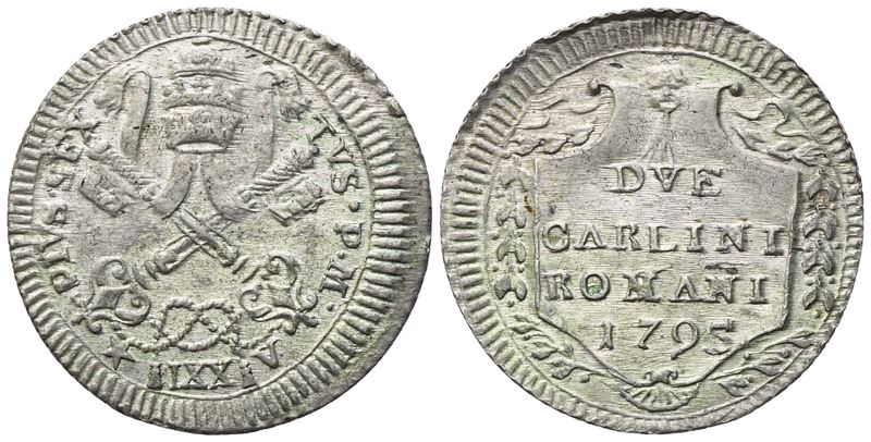 Pio VI, Due Carlini 1795 (Anno XXI), Stato Pontificio, Roma