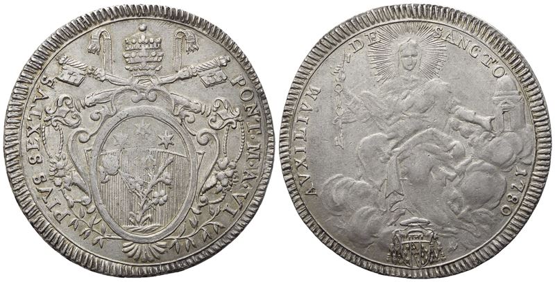 Pio VI, Scudo 1780 (Anno VI) dello Stato Pontificio, argento