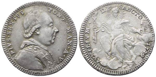 STATO PONTIFICIO. Roma. Pio VI (1775-1799). Doppio Giulio 1779 – Anno V; Ag (5,20 g; 25 mm)