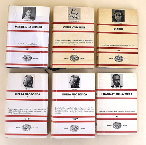Nuova Universale Einaudi. Novalis, Anna Frank, Lautreamont, Dylan THomas, Fanon - 6 volumi con copertina rigida e sovraccoperta