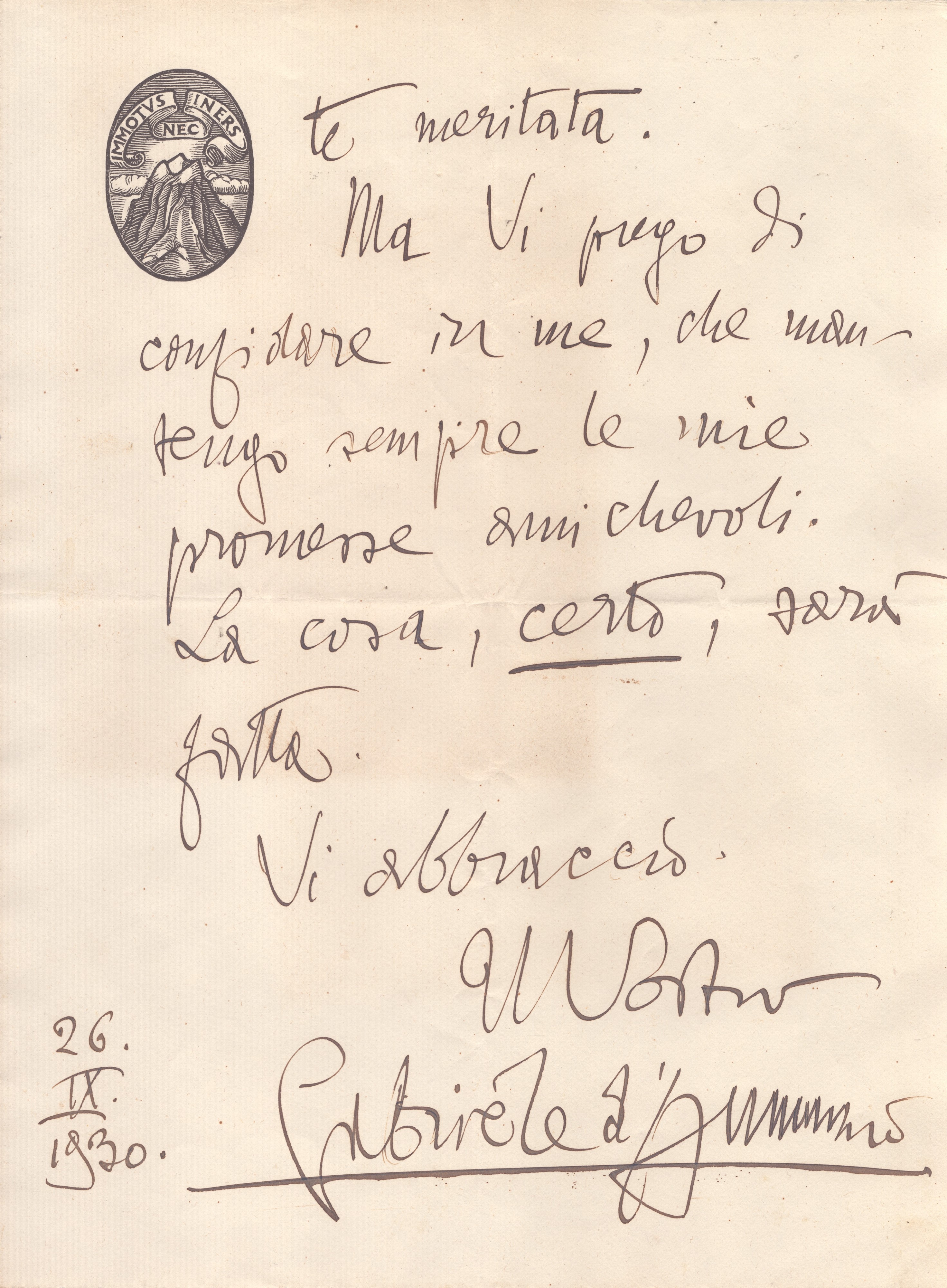 D'annunzio, Gabriele - Lettera e Raccoglitore, a Pasquinelli