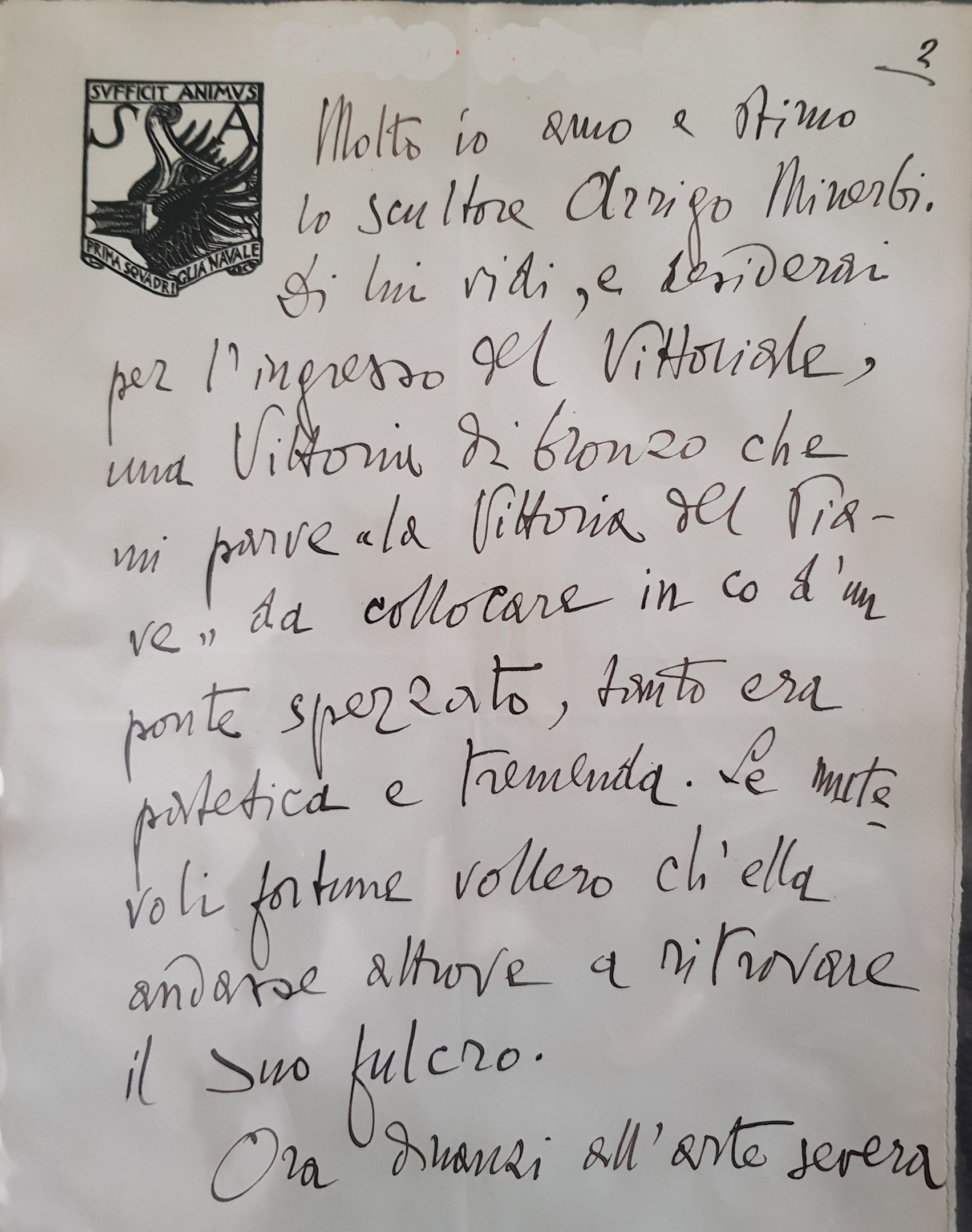 D'annunzio, Gabriele - Lettera a Pasquinelli - 1932