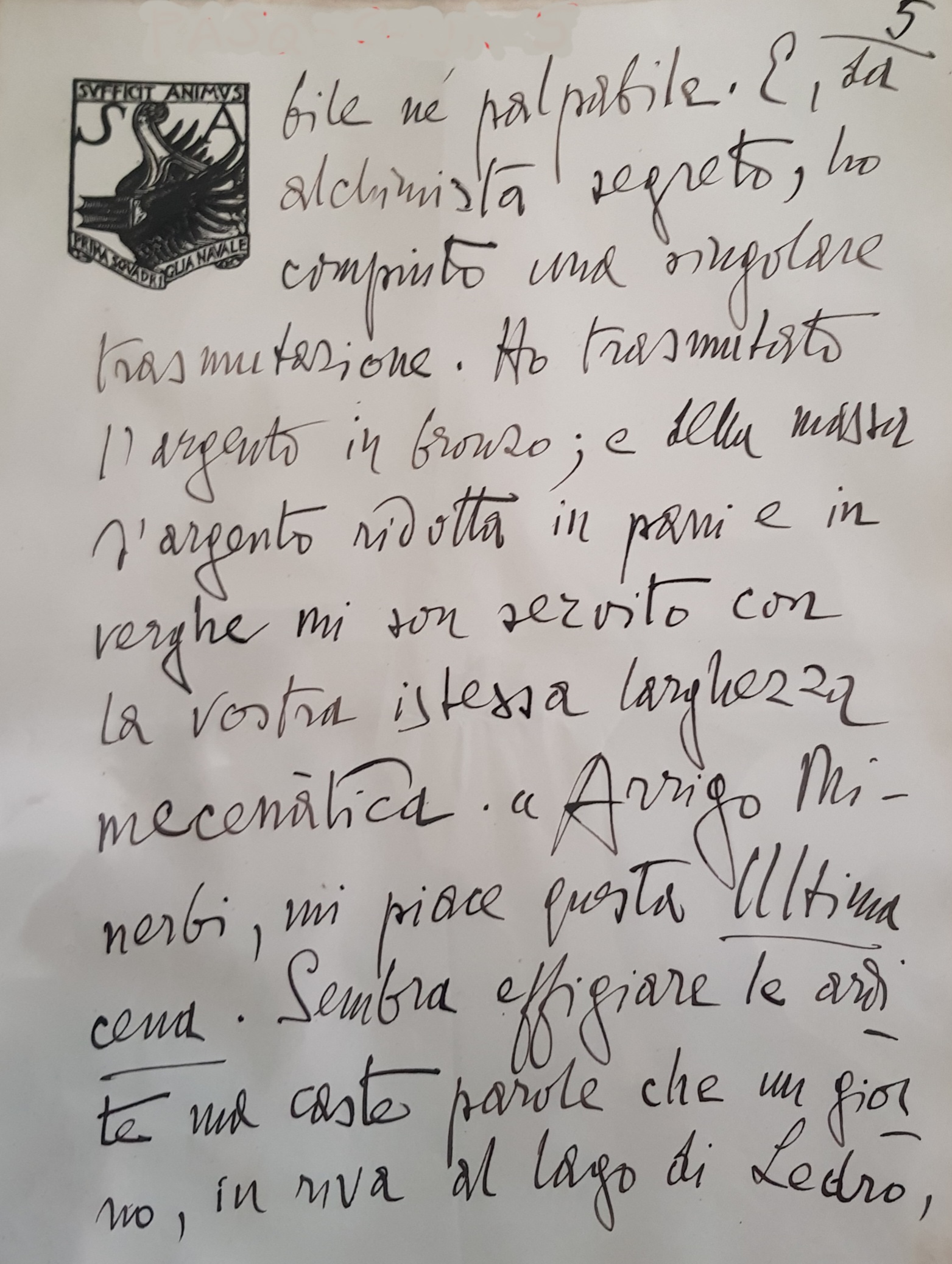 D'annunzio, Gabriele - Lettera a Pasquinelli - 1932