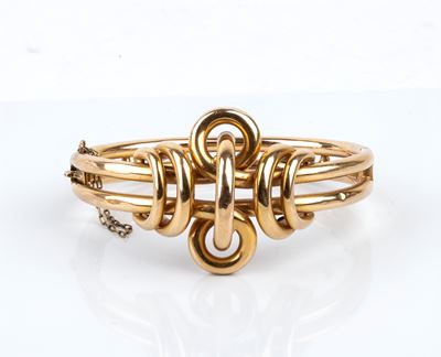 XIX secolo, Bracciale tubolare in oro giallo a doppia fascia intrecciata a nodo