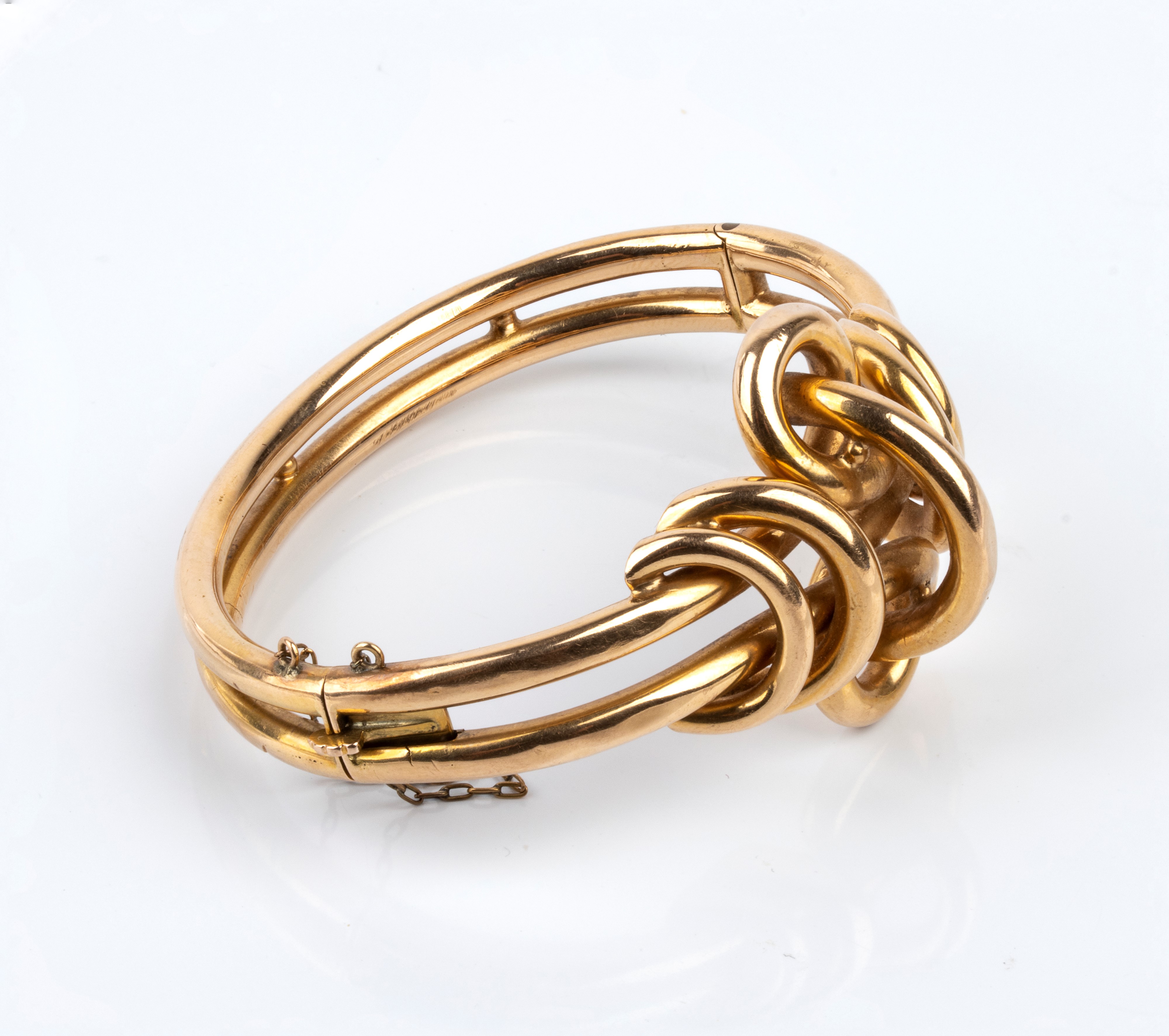 XIX secolo, Bracciale tubolare in oro giallo a doppia fascia intrecciata a nodo