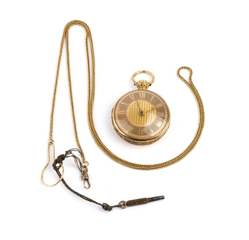 Orologio da tasca in oro 18k, Londra 1815, con catena