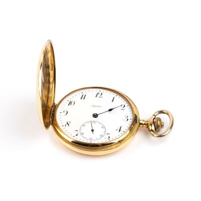 Orologio da tasca in oro 18k con doppia cassa Savonette e quadrante in smalto