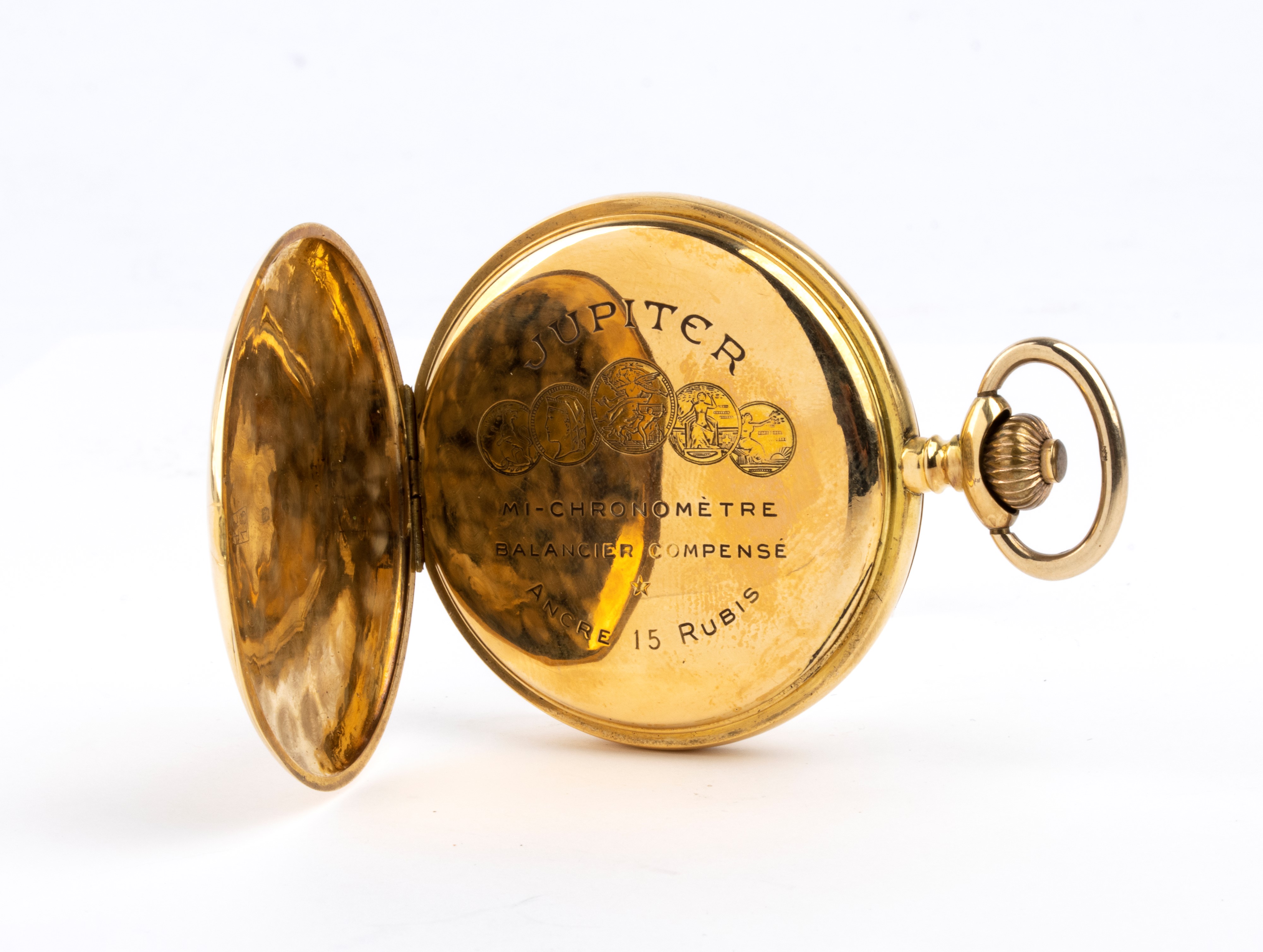 Jupiter - Orologio da tasca in oro 18k con doppia cassa Savonette e quadrante in smalto
