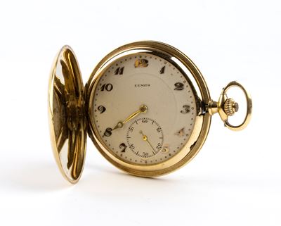 Orologio da tasca in oro 18k a doppia cassa (savonette) con quadrante avorio