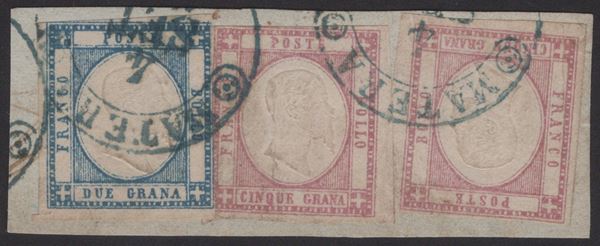 Prov. Napoletane - Frammento bicolore 2gr. + due valori del 5gr.