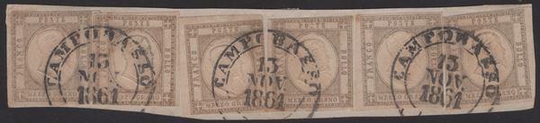 Prov. Napoletane - 1/2gr. Sei esemplari di due colorazioni diverse su unico frammento.