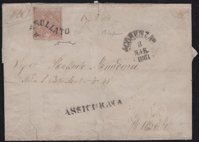 Napoli - Storia Postale, Assicurata da Cosenza a Napoli con 20 grana II tav. rosa chiaro
