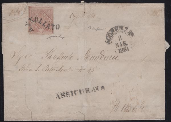 Napoli - Storia Postale, 20 grana II tav. isolato su assicurata