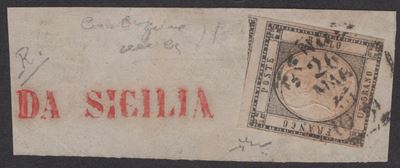 Provincie Napoletane, Francobollo da 1gr. annullato a Genova il 26.03.1861