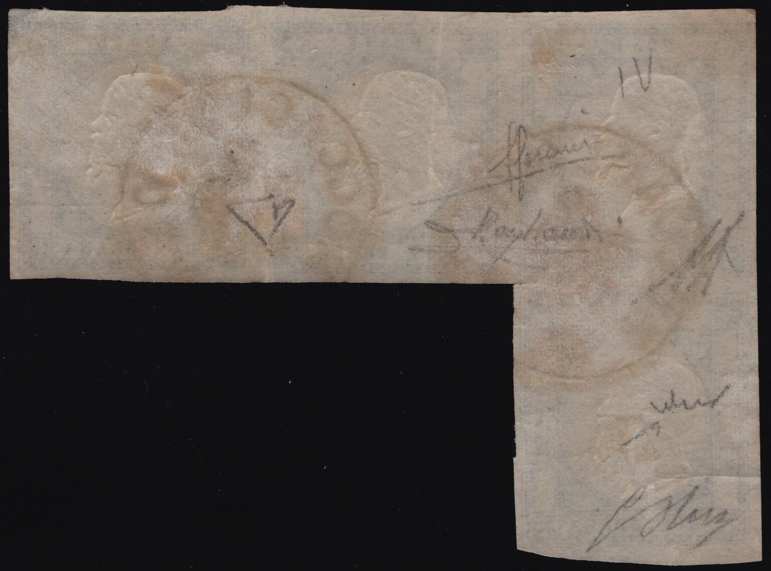 Prov. Napoletane, 2 Grana azzurro n. 20 in striscia di 4 a 'seggiola' del 12.03.1862