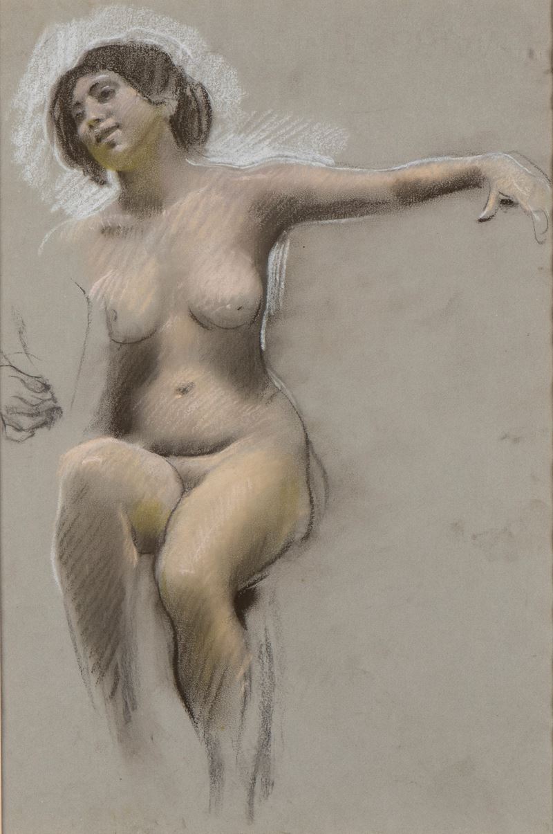 Adolf Hiremy-hirschl - Nudo femminile, tecnica mista su carta