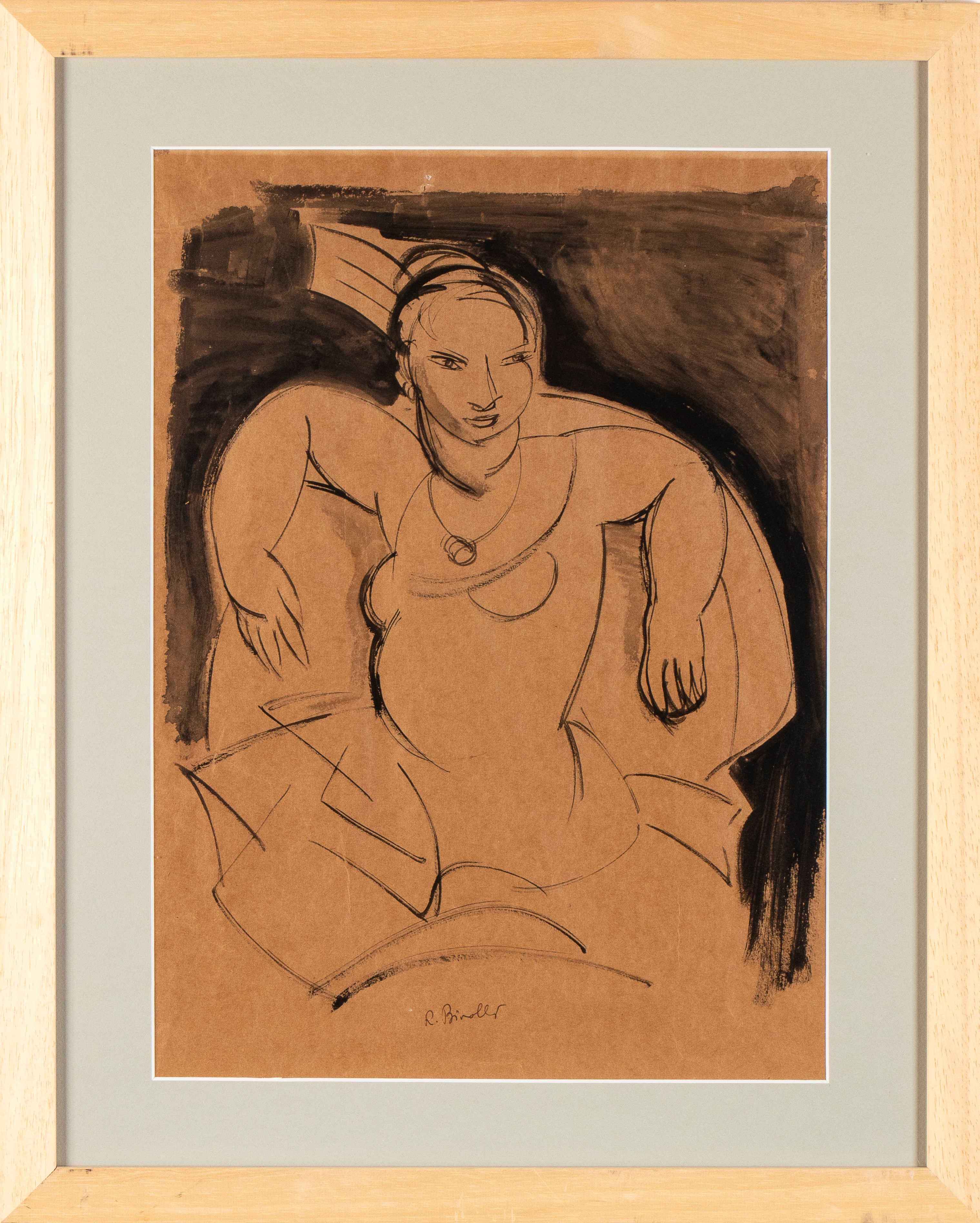 Renato Birolli - Figura femminile, china acquarellata su carta