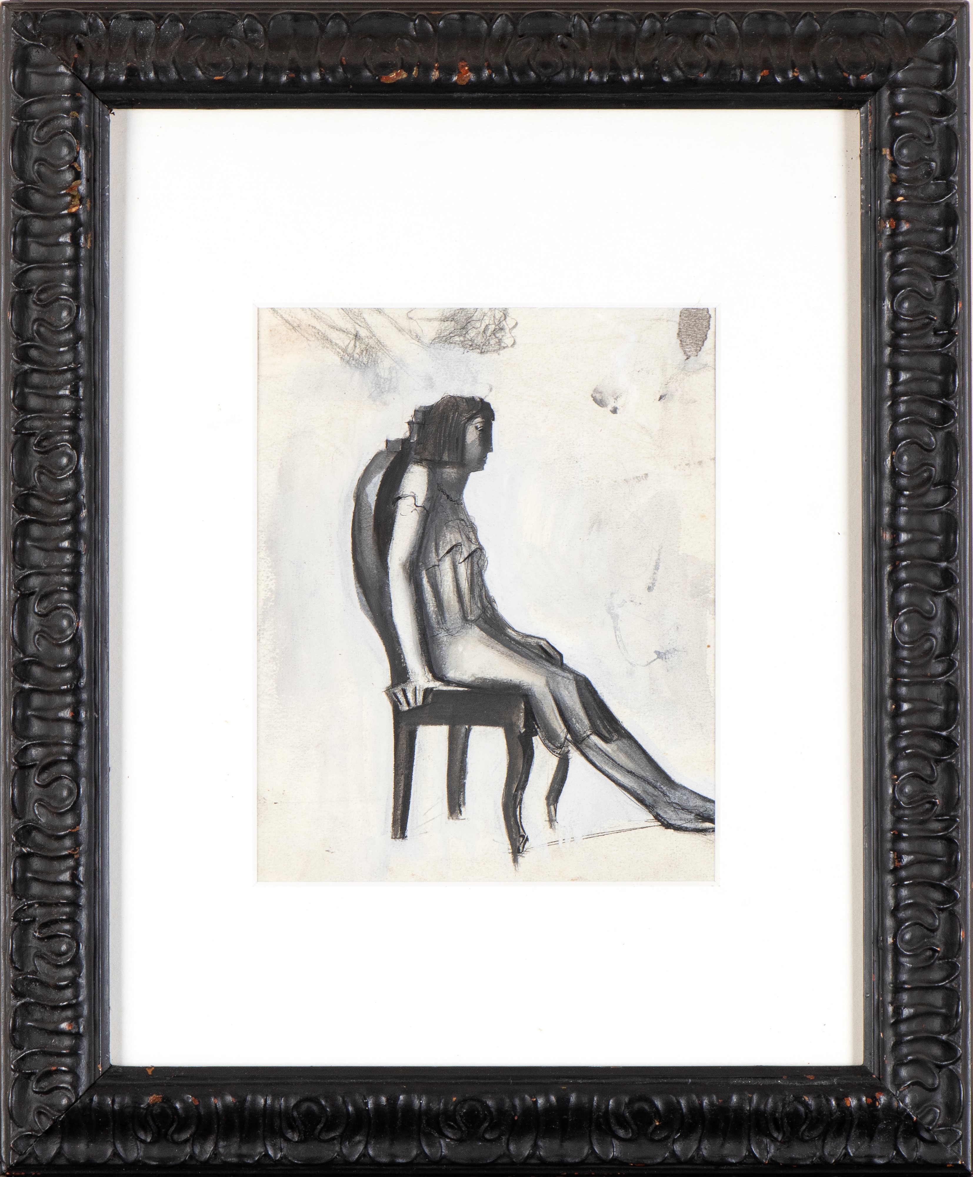 Mario Sironi - Donna seduta, studio per illustrazione, matita e inchiostro su carta