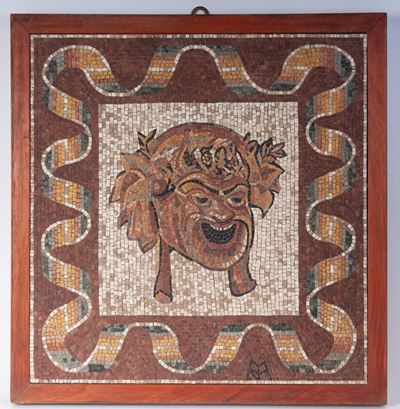 Maschera di teatro, mosaico con pietre policrome, XX secolo