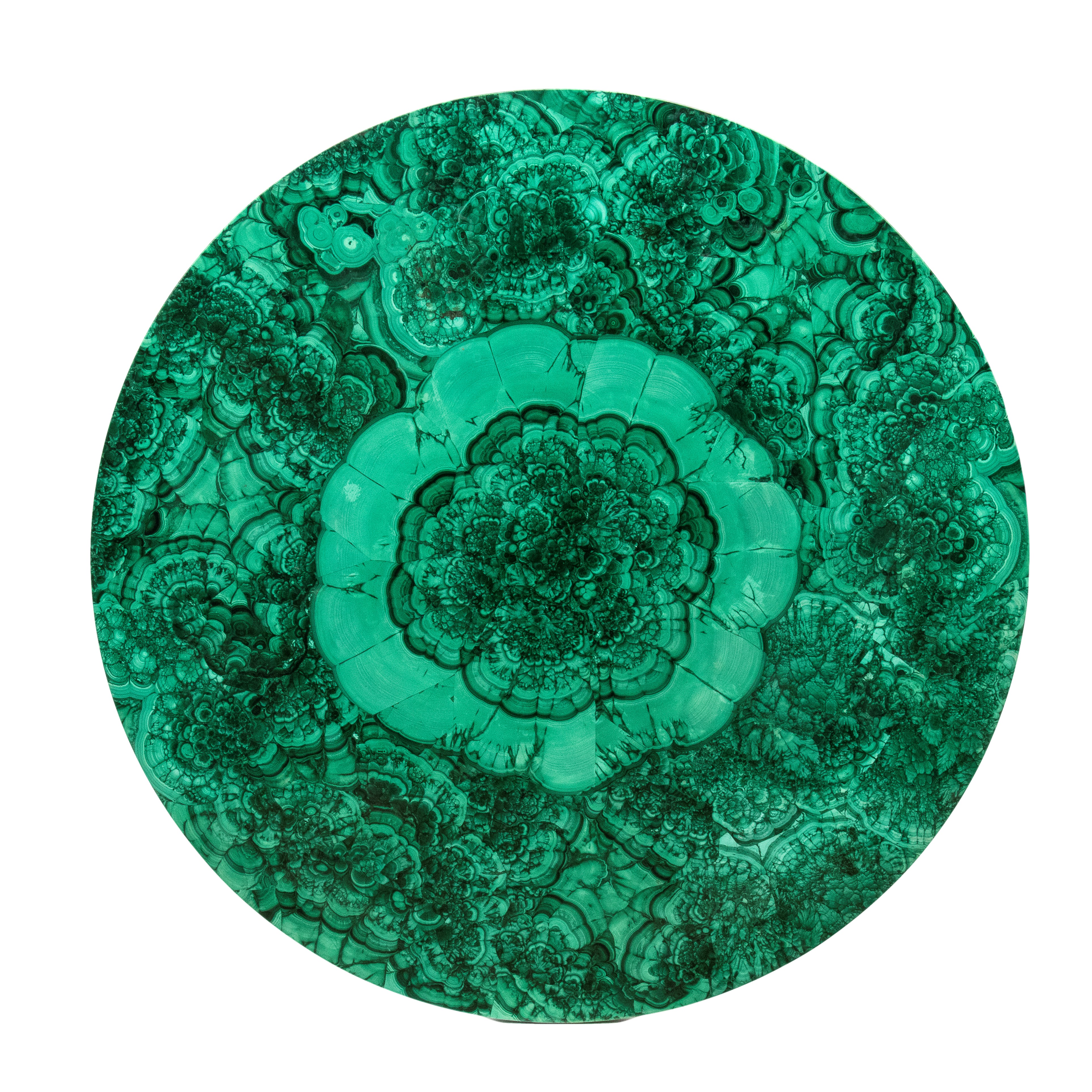 Tavolo tondo in malachite e ferro battuto, anni '50