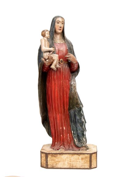 Scultura policroma in terracotta raffigurante la Vergine con Bambino, XIX secolo